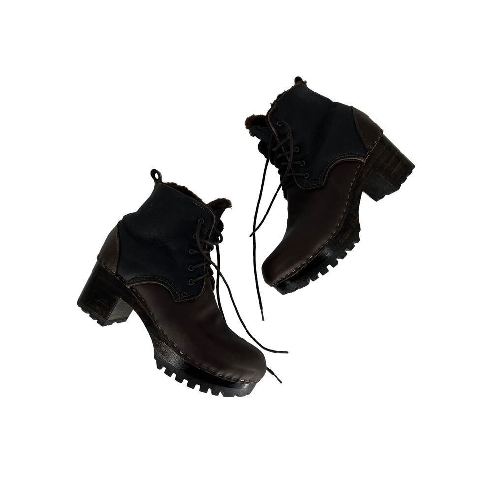 No. 6 Lander Shearling Lace Up Clog Boots in Dark Brown